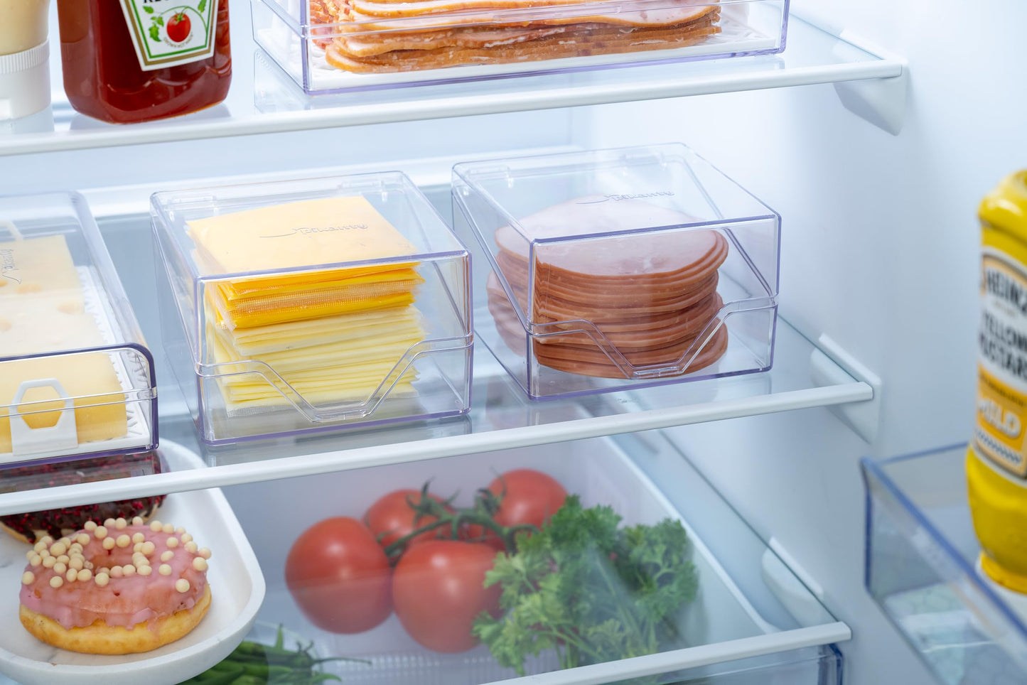 Pikanty American Cheese Slice Container for Refrigerator - Large Clear Plastic Holder Fits 24 Kraft or Sargento Singles, Sliced Cheese Keeper with Hinged Lid, Dishwasher Safe, Made in USA