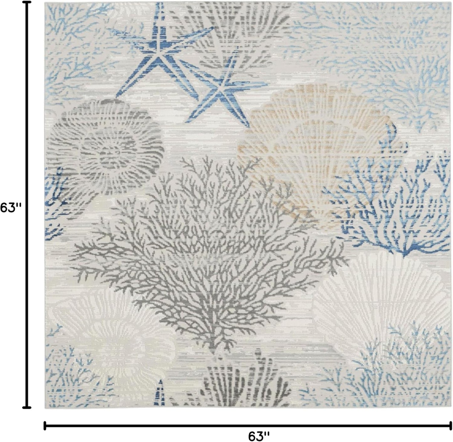 Nourison Home Pompeii Modern Ivory Grey Blue 5'3" x Square Area -Rug, Easy -Cleaning, Non Shedding, Bed Room, Living Room, Dining Room, Kitchen (5 Square)