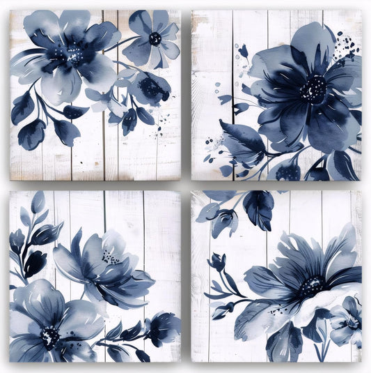 The Mode Art Canvas Art Fresh Flower Print Wall Art for Kitchen 4 Pieces Flower Themed Home Decor Prints Bathroom Wall Decor Bedroom Watercolors Flowers Each Canvas Size:16x16inch