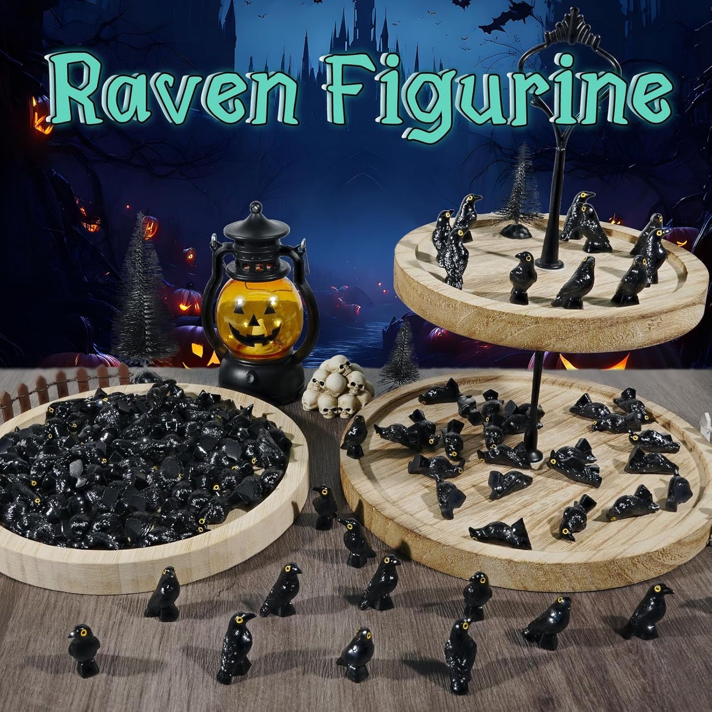 Skiennix Miniature Crows Figurines - 35 Pcs Black Raven Resin Animals for Halloween Decor