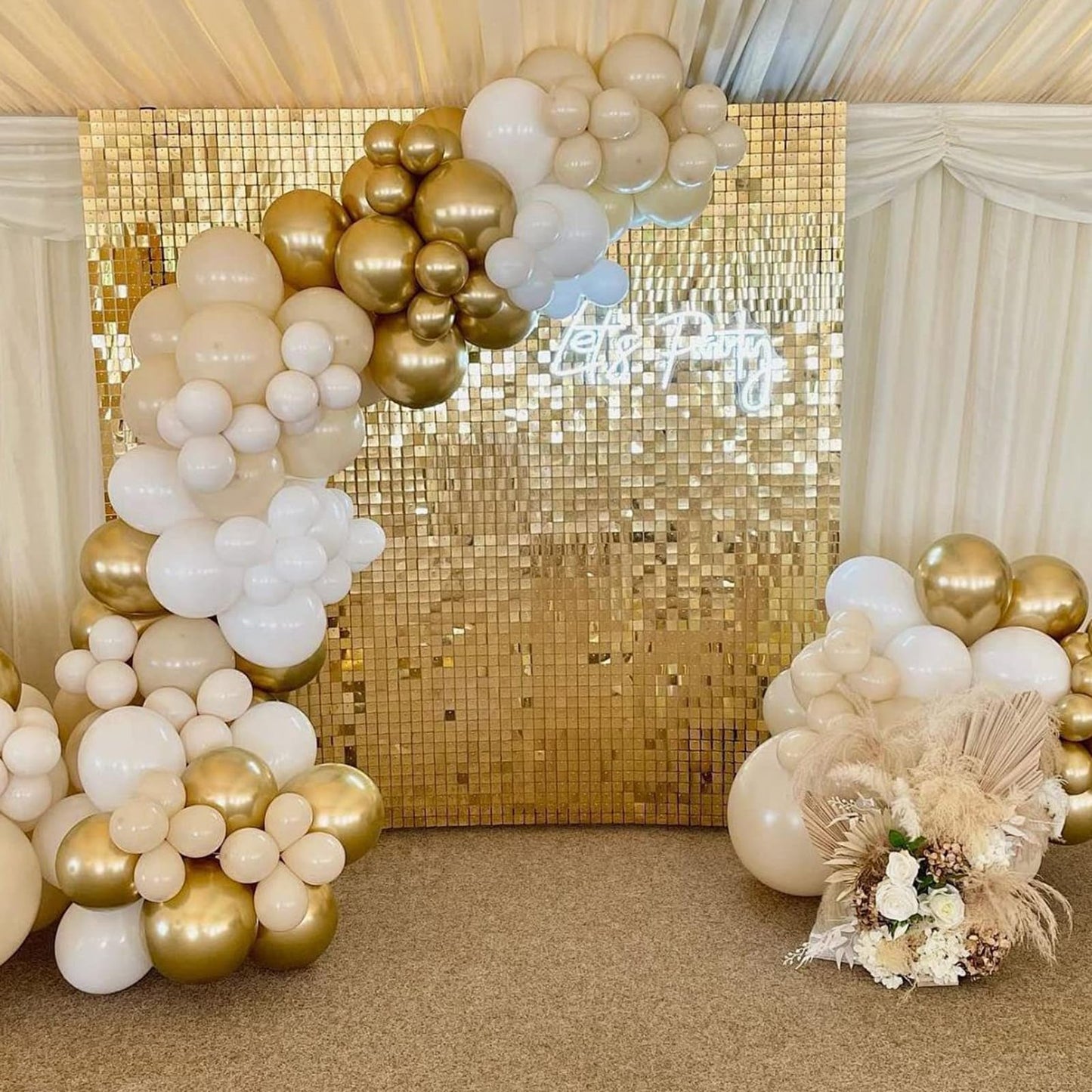 Awenztech 120pcs Metallic Gold Balloon Arch Kit, 18 12 10 5 inch Chrome Gold Latex Balloons Different Sizes Metallic Gold Balloon Garland for Graduation Engagement Wedding Birthday Party Decorations