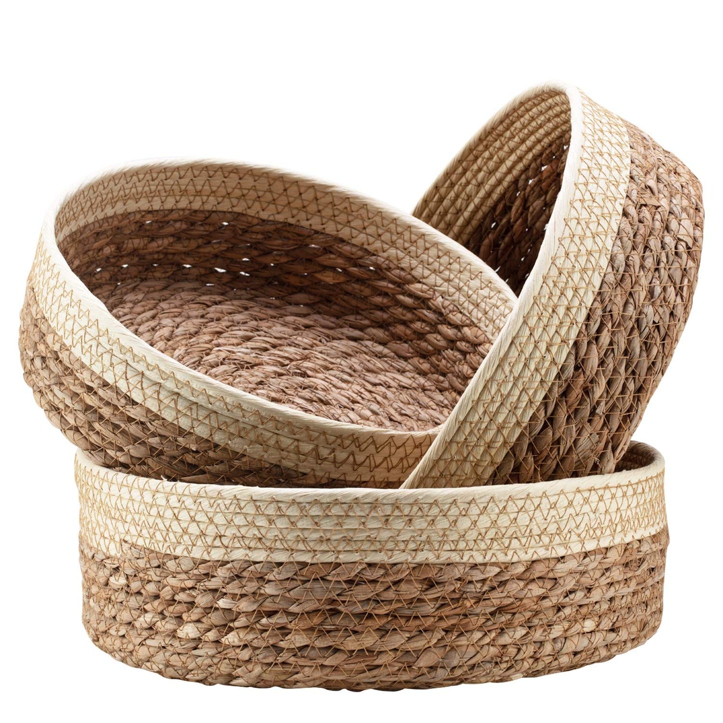 Round Rattan Baskets Set for Organizing Wicker Storage Basket for Fruit, Bread Serving Decorative Gift Baskets Empty, Countertop Baskets for Pantry and Bathroom