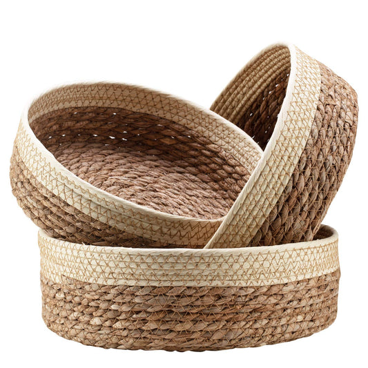 Round Rattan Baskets Set for Organizing Wicker Storage Basket for Fruit, Bread Serving Decorative Gift Baskets Empty, Countertop Baskets for Pantry and Bathroom