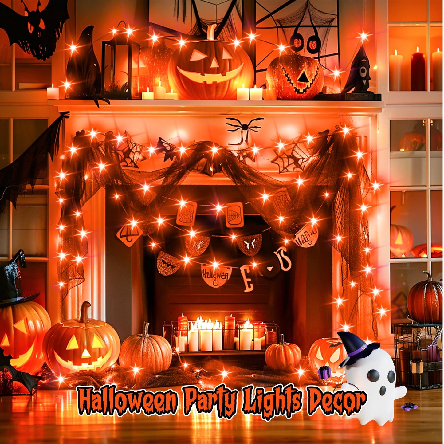 Minetom 6 Pack Orange Fairy Lights Battery Operated with Timer - 7ft 20 LED Waterproof Short Micro Firefly Lights for Halloween Decor, Pumpkin DIY Craft, Paper Lantern Decoration