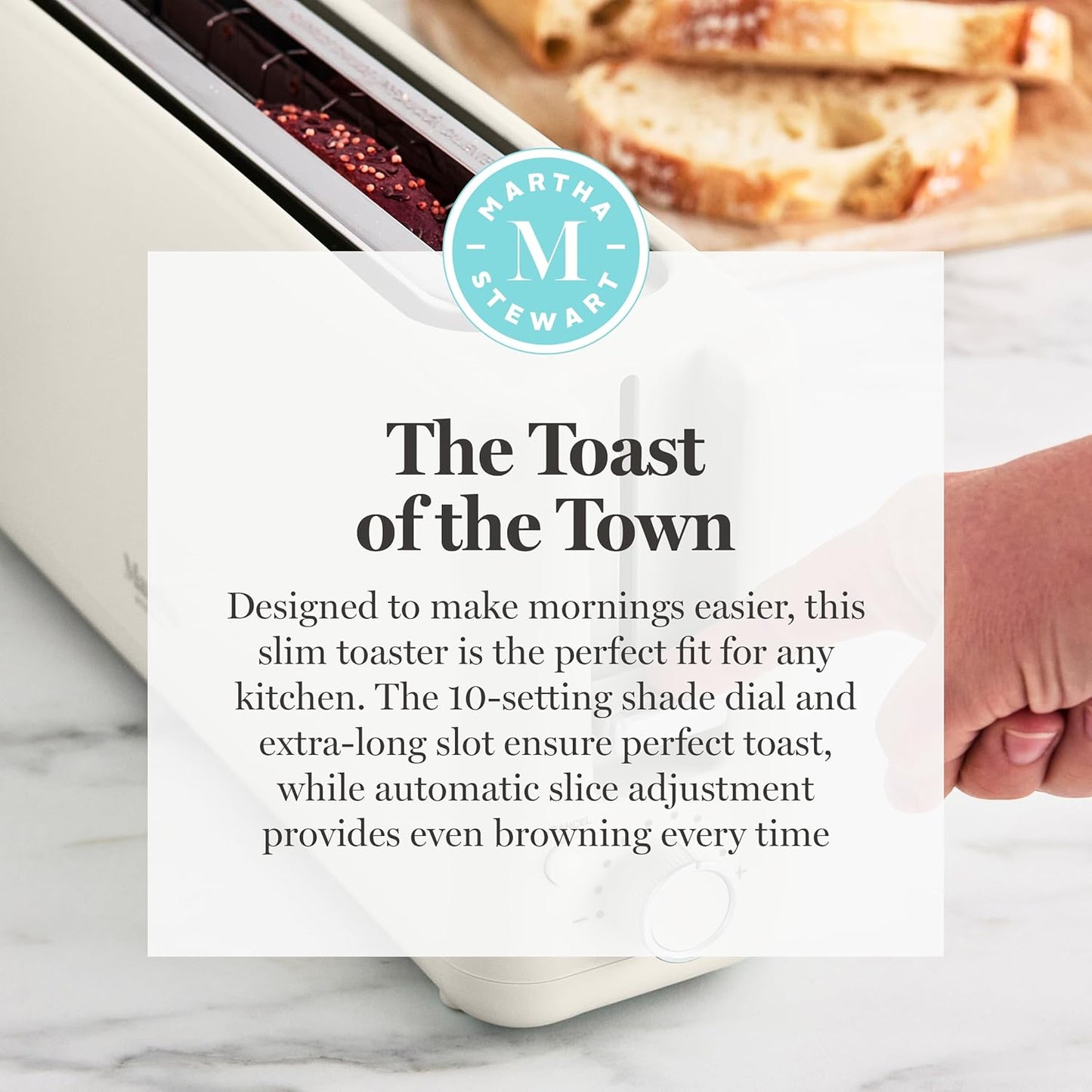 Martha Stewart 2-Slice Long Slot Toaster - Extra Wide for Sourdough & Bagels | 10 Shade Settings, Slim Design