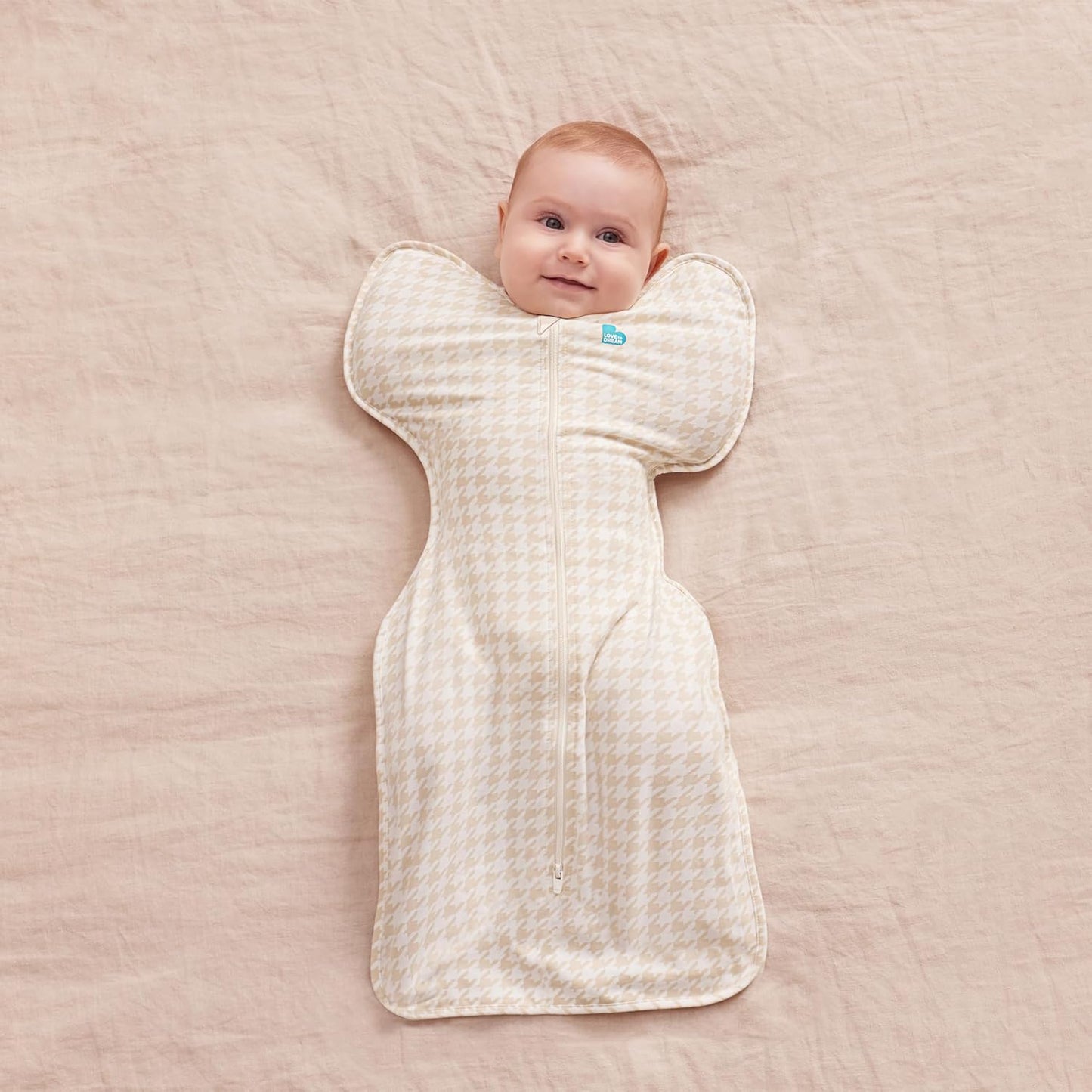 Love to Dream Swaddle UP Sleep Sack | Self-Soothing Design for Improved Sleep | 0-3 Months, 1.0 TOG, Tan Houndstooth
