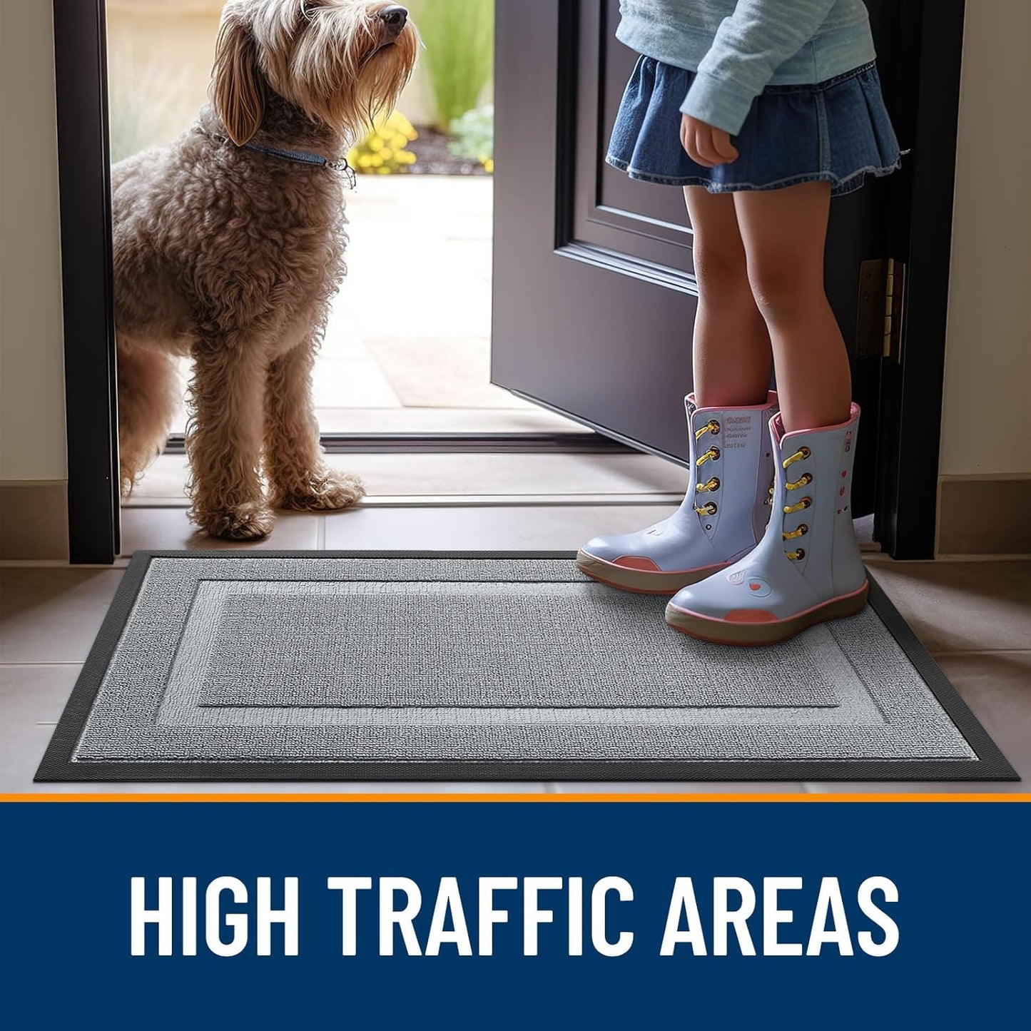 OLANLY Indoor Outdoor Front Door Mat - Waterproof All-Season Doormat, Easy Clean, 33x21, Ash Gray
