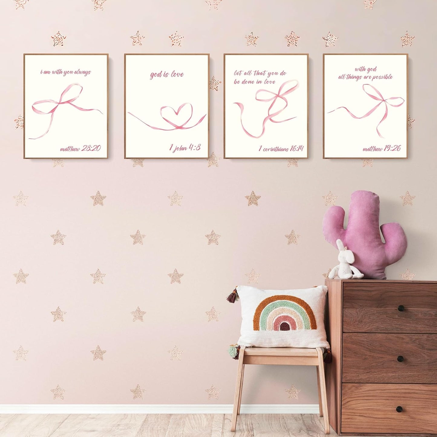 LARTSFRO Coquette Pink Bow Wall Art Decor - Aesthetic Posters for Teen Girls | Set of 4 Unframed 10x8 Inch