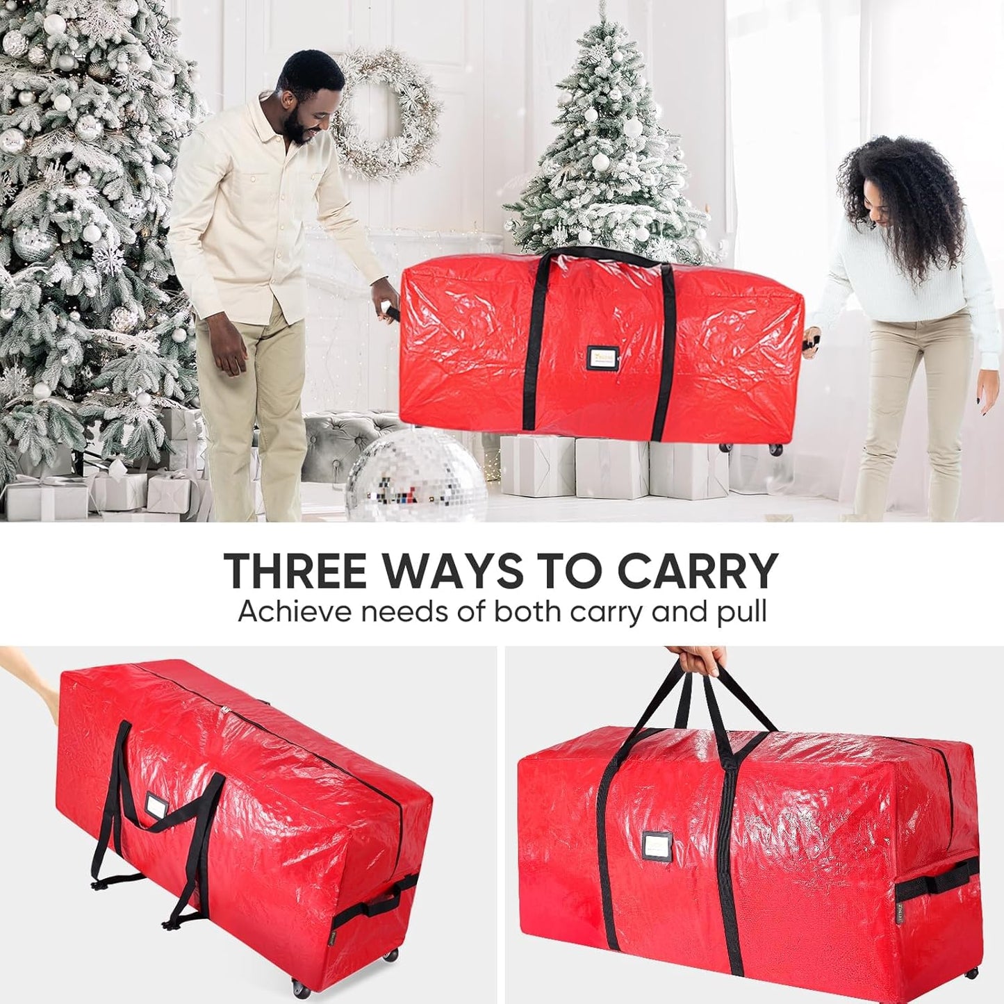 BALEINE 7.5 ft Heavy-Duty Christmas Tree Storage Bag - Extra Large with 2 Swivel Wheels & Reinforced Handles | Green