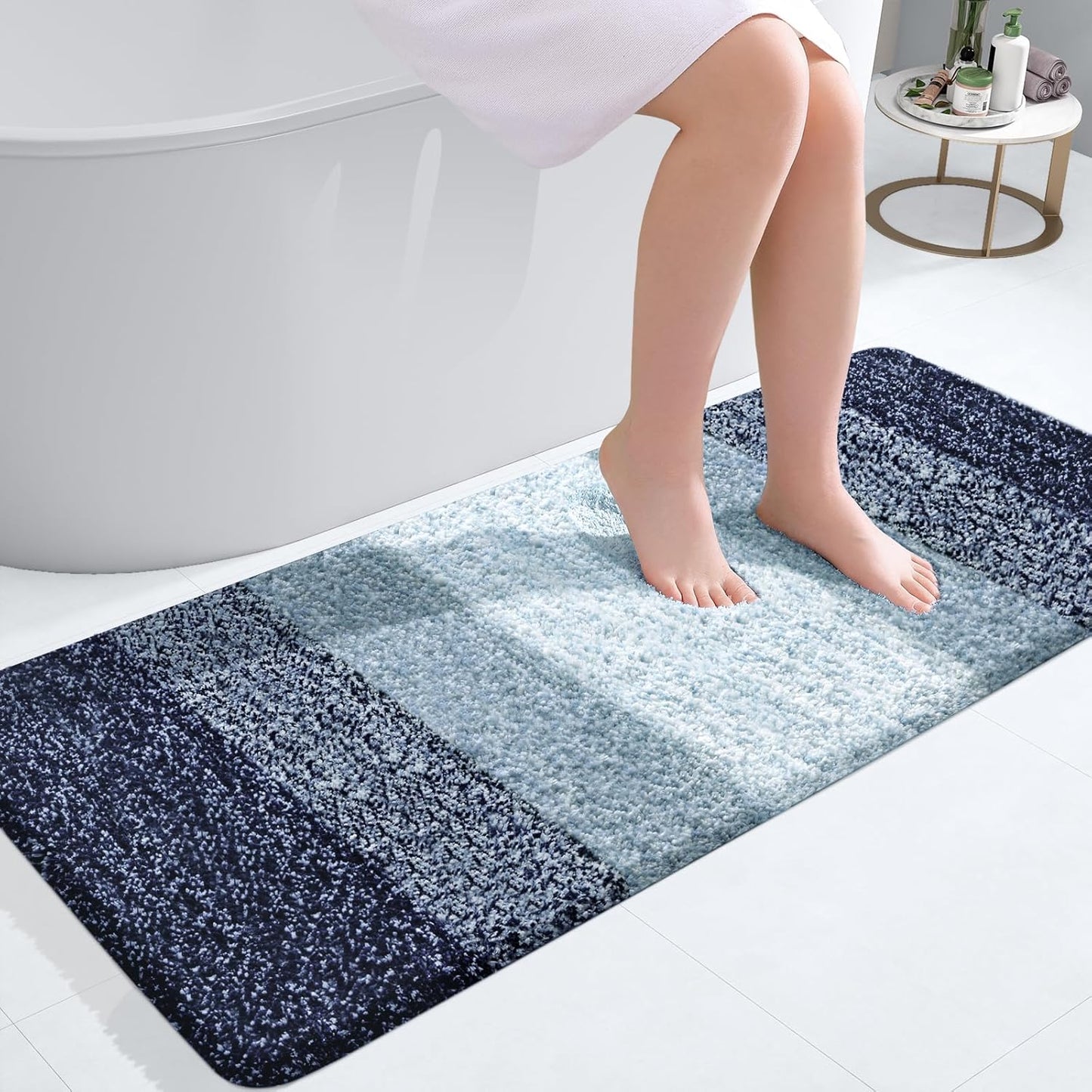 OLANLY Bathroom Runner Rug - Extra Soft Microfiber Mat, Quick Dry & Washable - 47x20, Airy Blue