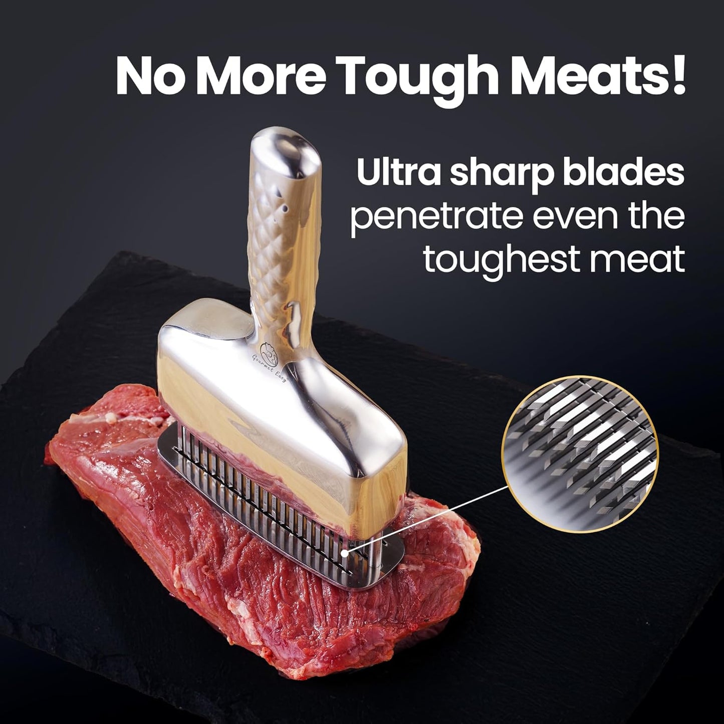 Meat Tenderizer Tool - Skiennix Stainless Steel Blade with Extra Long Handle | Rustproof One-Piece Design