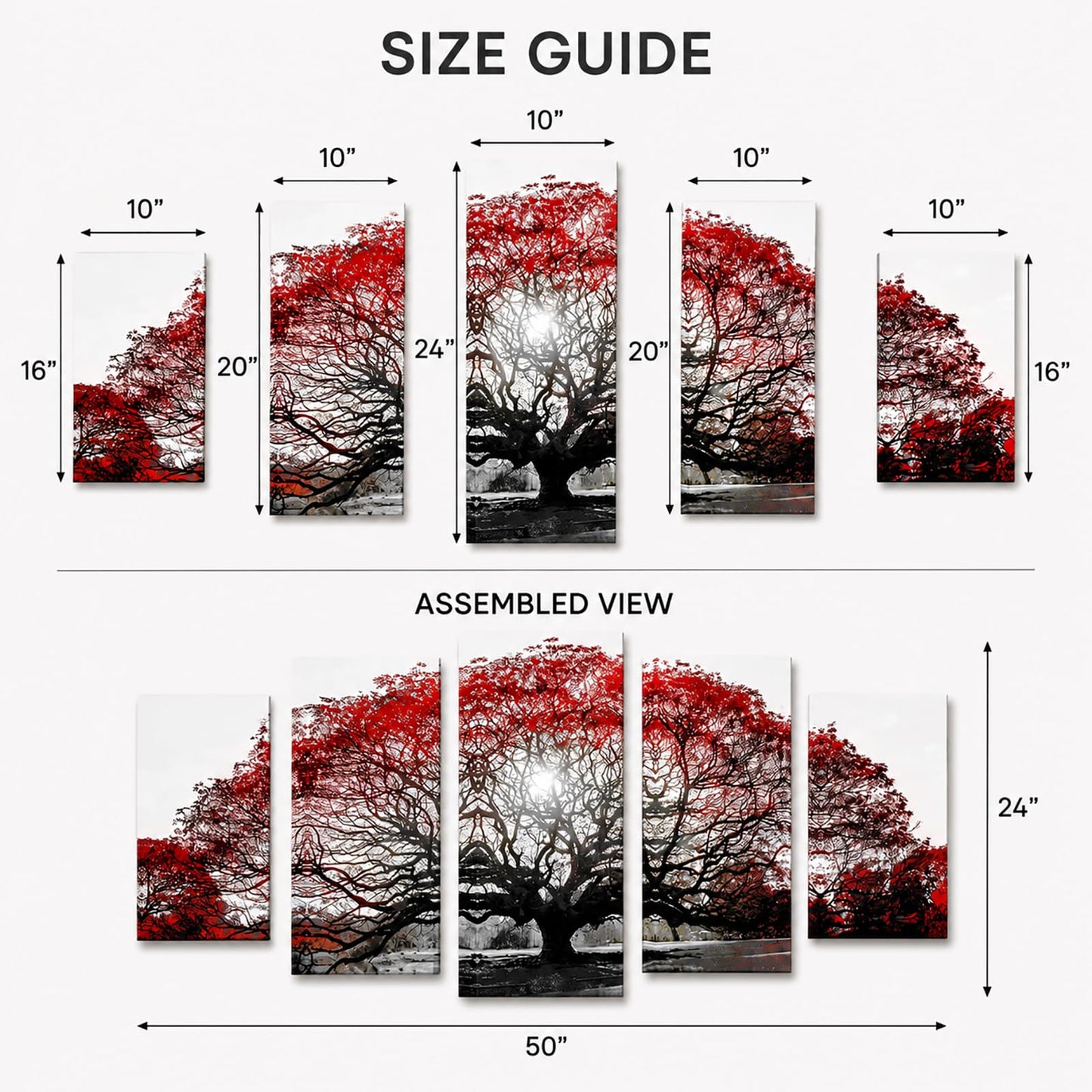 OuElegent Black and Red Tree Canvas Wall Art Sunset Landscape Painting Pictures Large Tree of Life Prints Artwork for Living Room Office Decor Ready to Hang