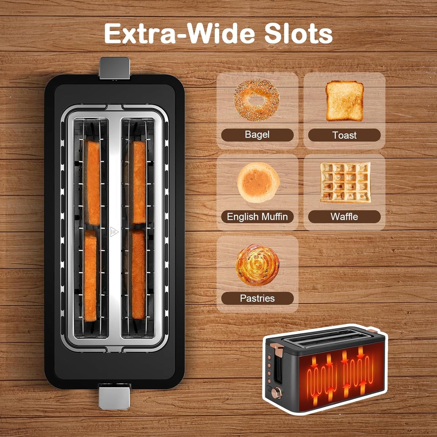 Mecity 4-Slice Toaster - Long Slot Design with Timer & 6 Browning Settings | Stainless Steel, 1300W