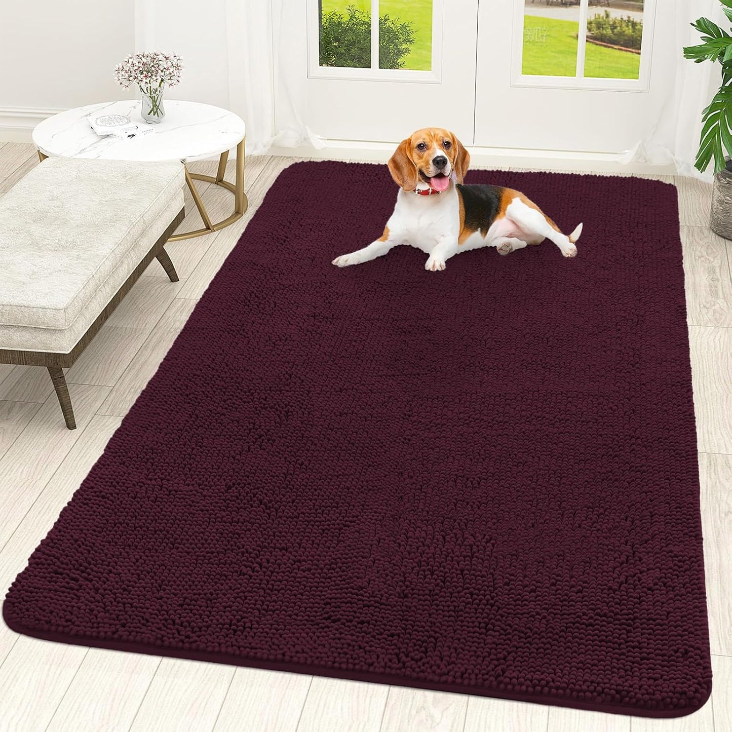 OLANLY Dog Door Mat - Absorbent Non-Slip Washable Chenille Mat for Muddy Paws | 70x46, Russet Color