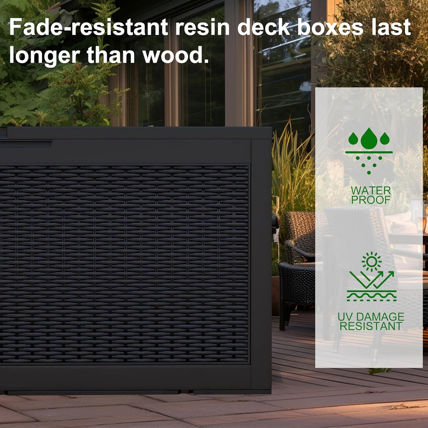 Skiennix 100 Gallon Outdoor Deck Box - Lockable Waterproof Storage for Garden Tools & Cushions | Black