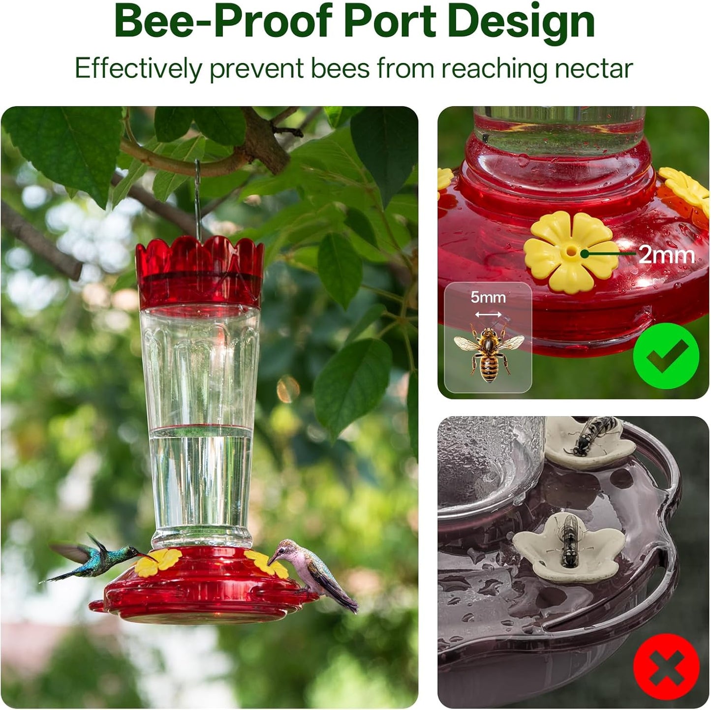 Skiennix Hummingbird Feeder - 2-Pack 14 Oz Ant & Bee Proof Design | Leak-Proof Nectar Feeders with 4 Feeding Ports
