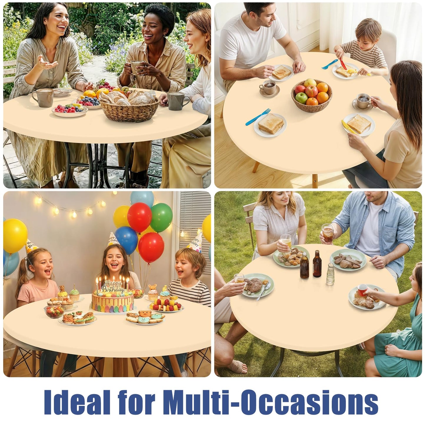 Moosfor Round Spandex Tablecloth, Elastic Fitted Waterproof Tablecloths for 18"-24" Tables, Stretch Washable Picnic Table Cover for Camping, Dining, Indoor and Outdoor,Ivory