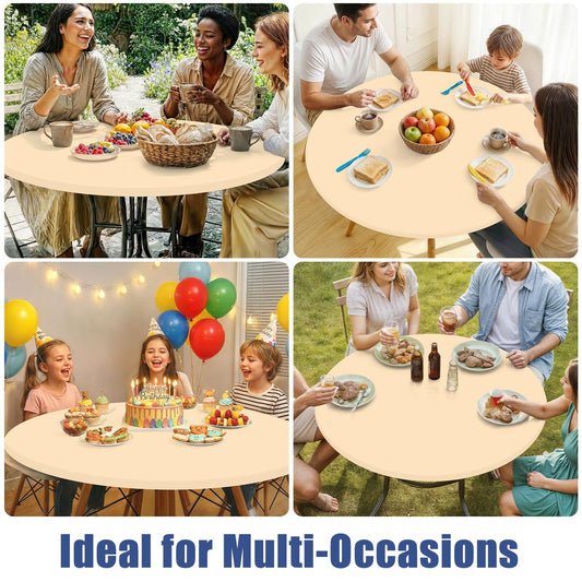 Moosfor Round Spandex Tablecloth, Elastic Fitted Waterproof Tablecloths for 18"-24" Tables, Stretch Washable Picnic Table Cover for Camping, Dining, Indoor and Outdoor,Ivory