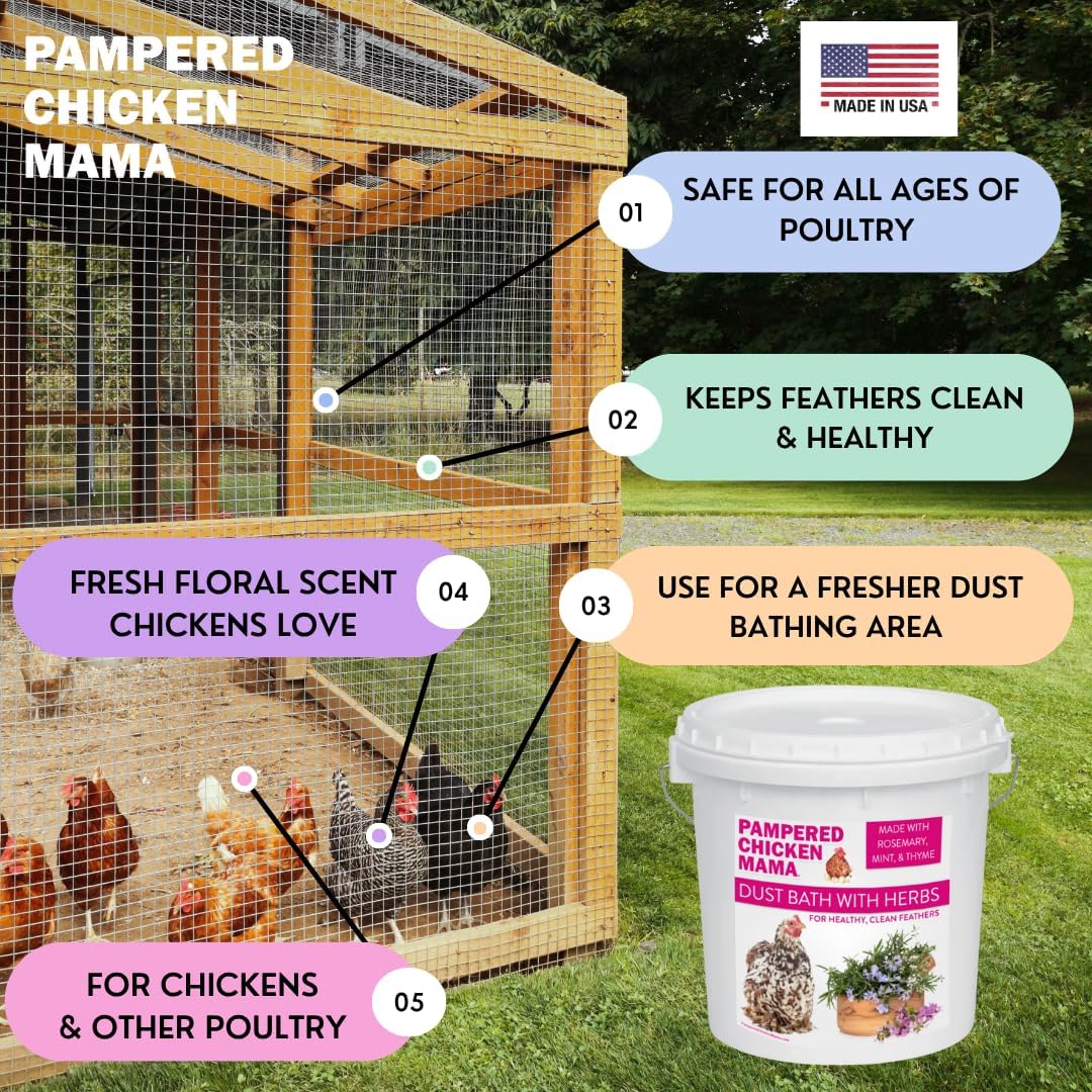 Pampered Chicken Mama Herbal Dust Bath for Clean Feathers - Natural Poultry Supplies (8 lbs)