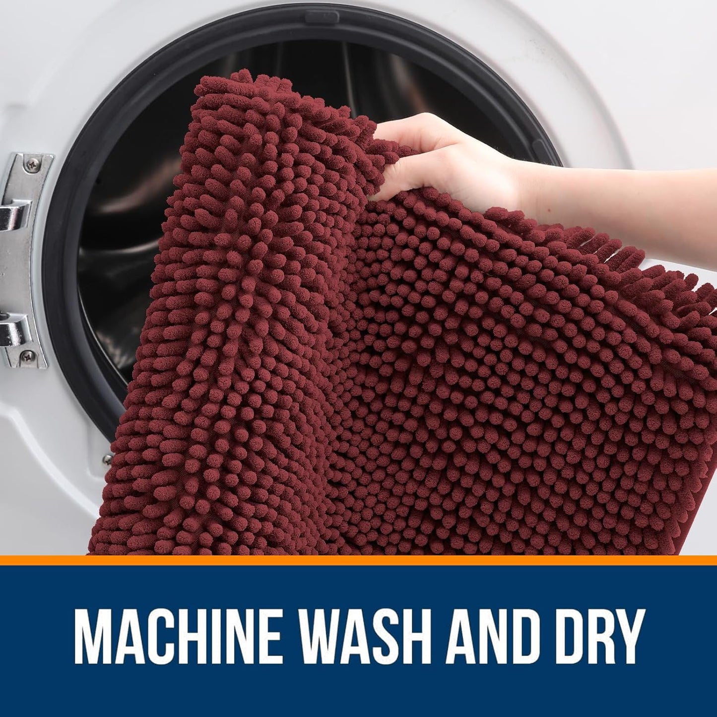 OLANLY Bathroom Runner Rugs - Soft Absorbent Chenille Bath Mats | Quick Dry, Machine Washable, 47x24, Andorra Red-Brown