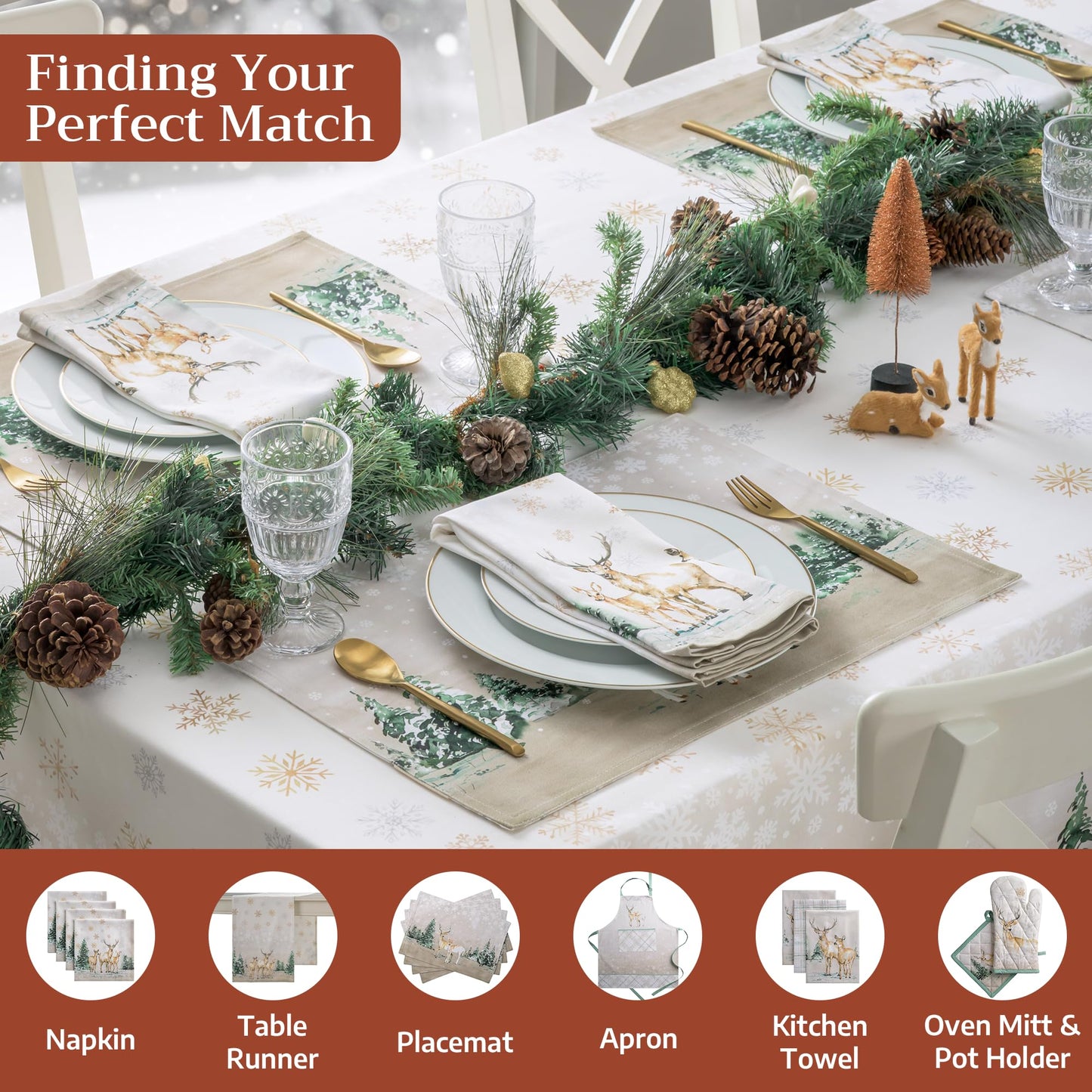 Maison d' Hermine Table Cloth Square Table 100% Cotton 60 x 60 Inches Fall Tablecloth Reusable Everyday Use for Thanksgiving Christmas Decorations Dining Farmhouse Party (Deer in The Woods)