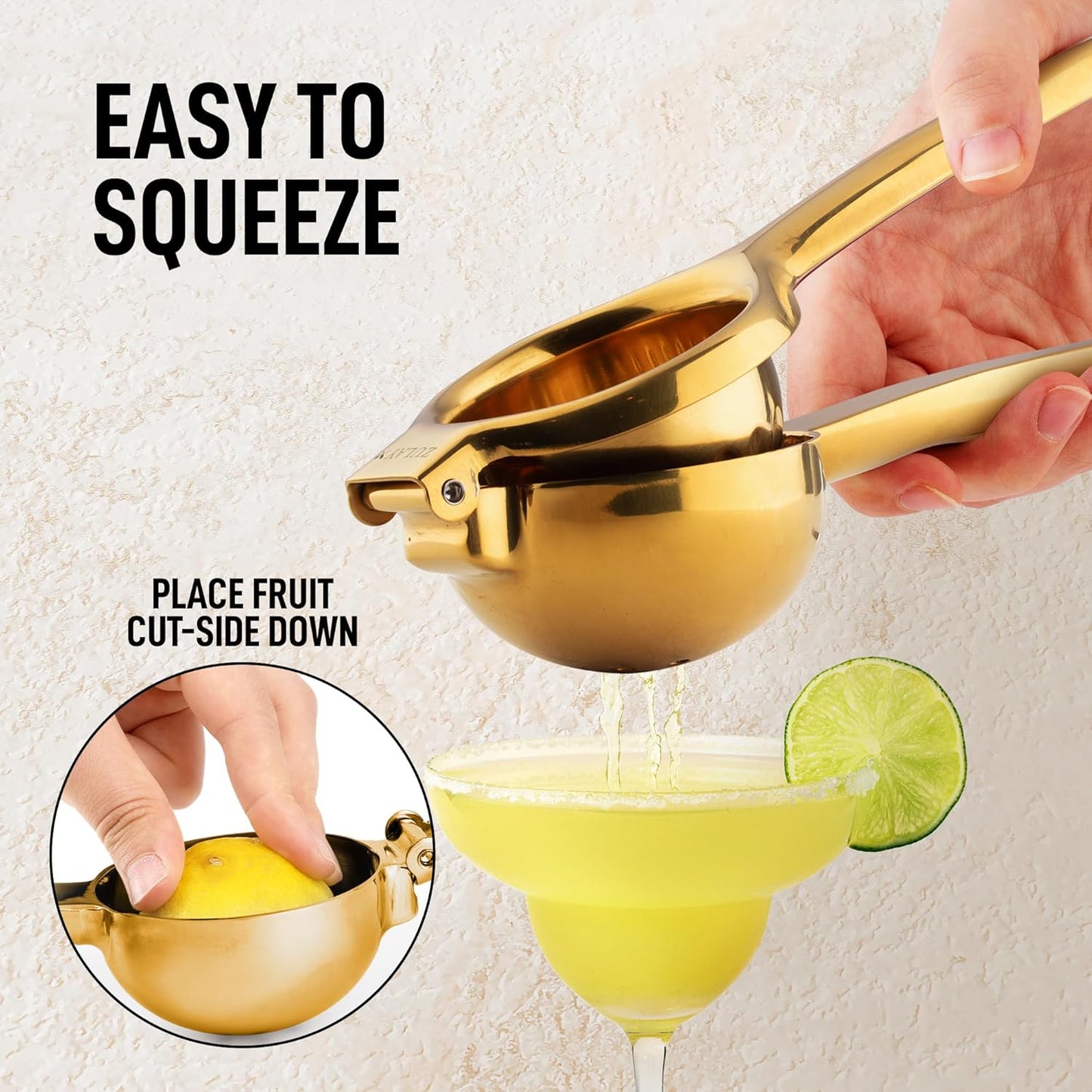 Zulay Kitchen Extra Large Lemon Squeezer - Heavy Duty Stainless Steel Citrus Juicer | Ergonomic Design in Gold