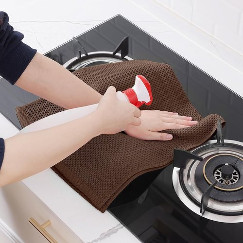 Homaxy Kitchen Dish Towels - Ultra Soft 100% Cotton Waffle Weave, Quick Drying, 12-Pack, Coffee Color, 13 x 28 Inches