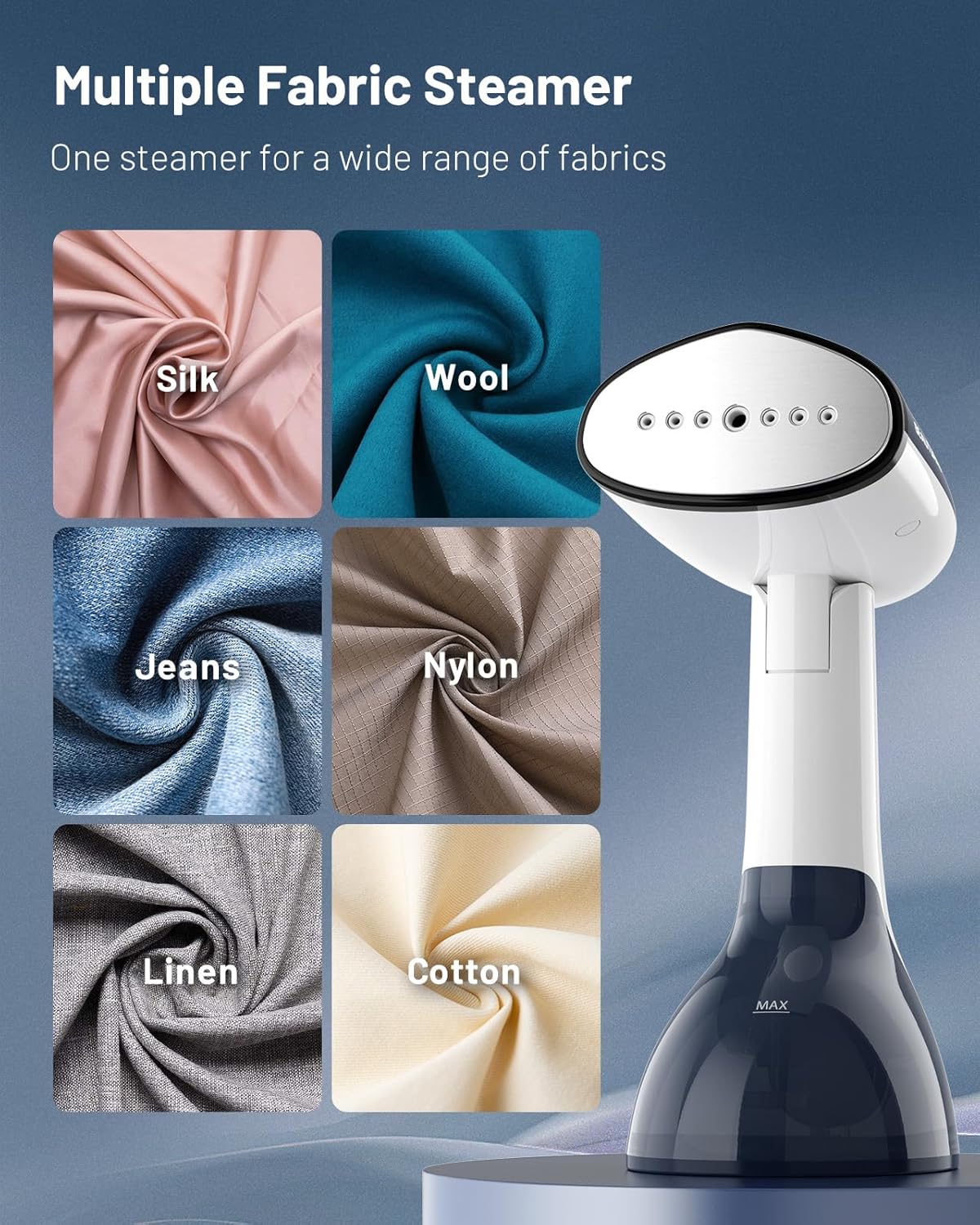 Beautural Portable Handheld Clothes Steamer - Fast 35-Second Heat-Up, Large Water Tank, Blue