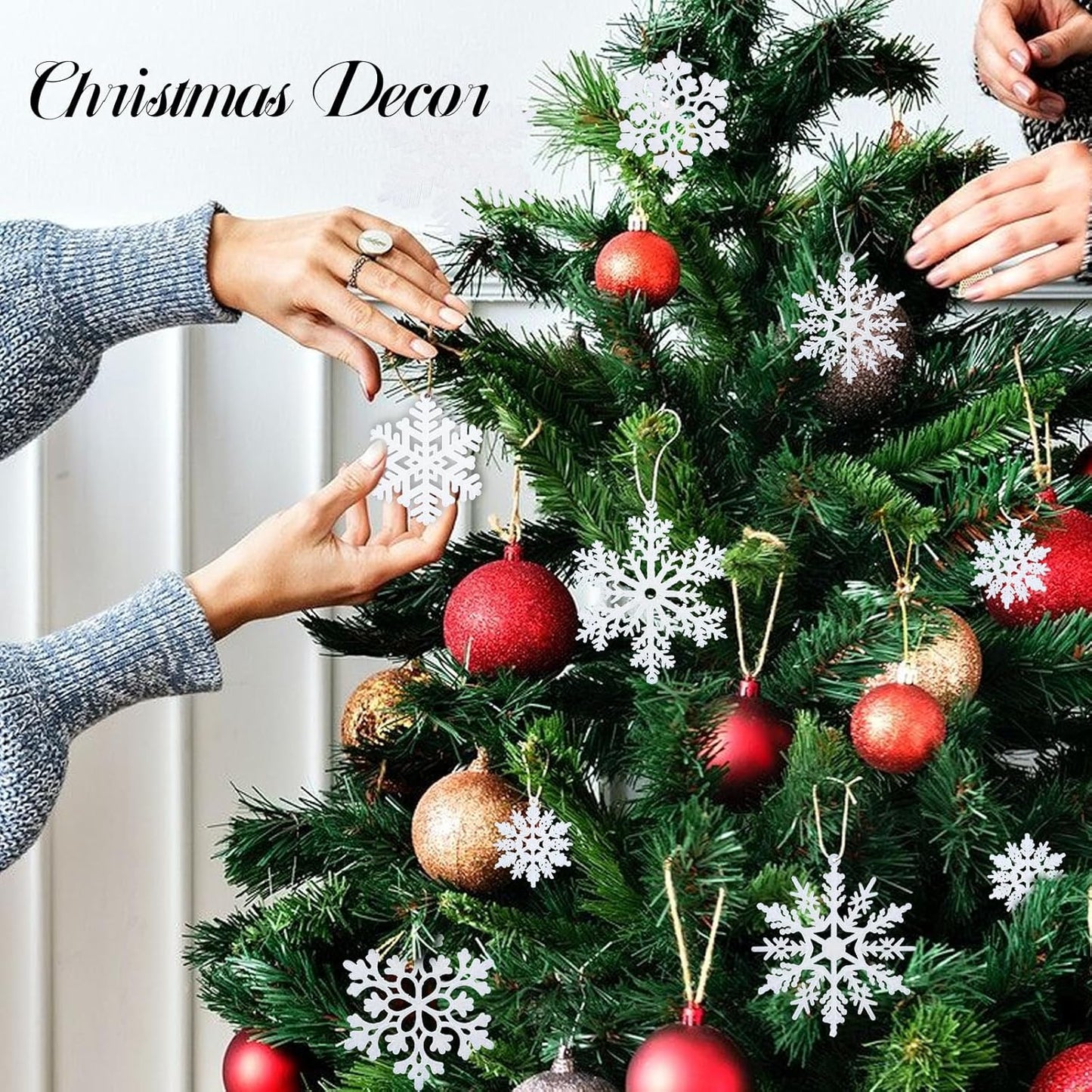 NEWMIAO Snowflake Ornaments - 36pcs Glitter Plastic Christmas Tree Decorations | 5 Unique Patterns