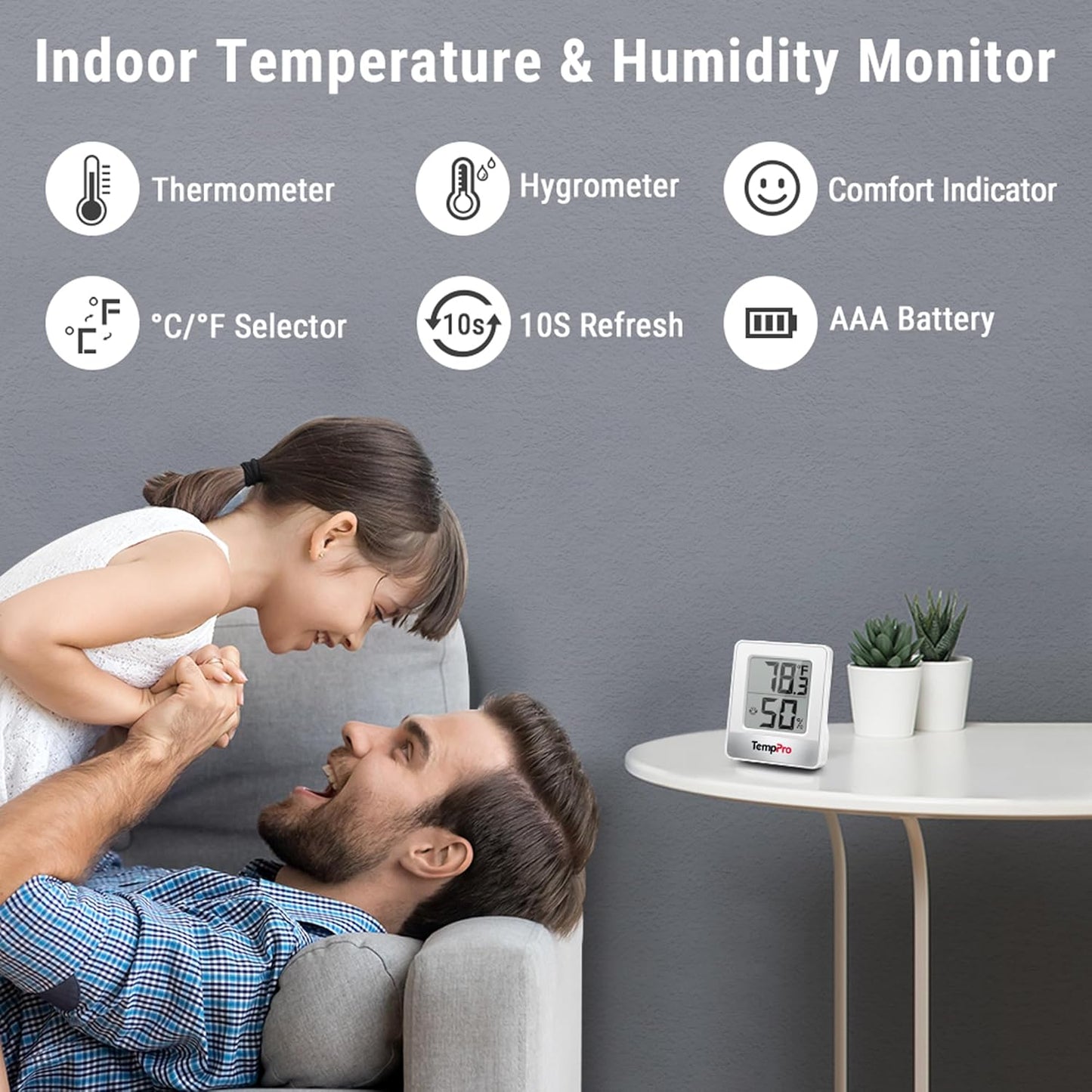 TempPro TP49 Digital Hygrometer - Indoor Thermometer & Humidity Monitor | Compact Design for Home Use