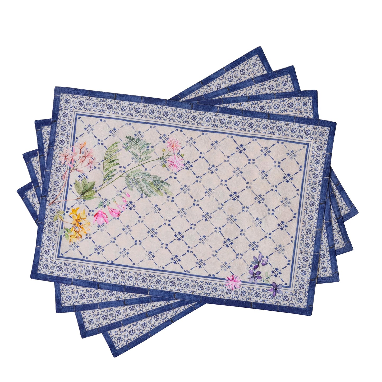 Maison d' Hermine Placemats Set of 4 100% Cotton Washable Cloth Place Mats Reusable Table Mats for Kitchen Dining Party Wedding Gifts for Mothers Day Spring/Summer (Faience, 13" x 19")