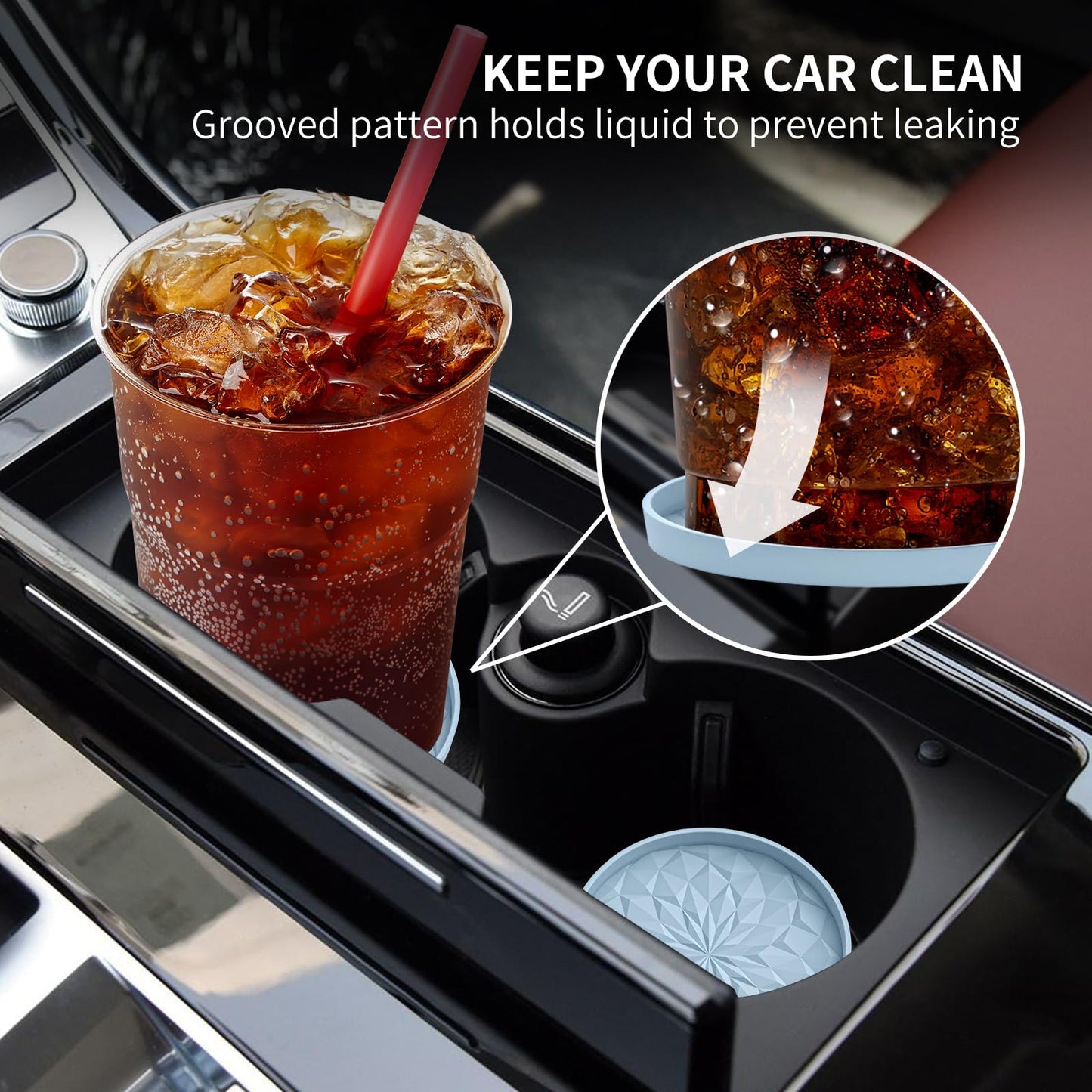 ME.FAN Car Coasters for Cup Holders [4 Pack] - 2.75In Silicone Auto Mug Mats - Universal Non-Slip Recessed Car Interior AccessoriesEther