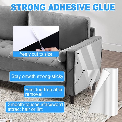 Anti Cat Scratch Furniture Protector Premium Reusable Thickened Clear Transparent Single-Sided Sticky Couch Guard Repositionable Cat Claw Deterrent Tape for Sofas Tables etc (196.85x11.8in)