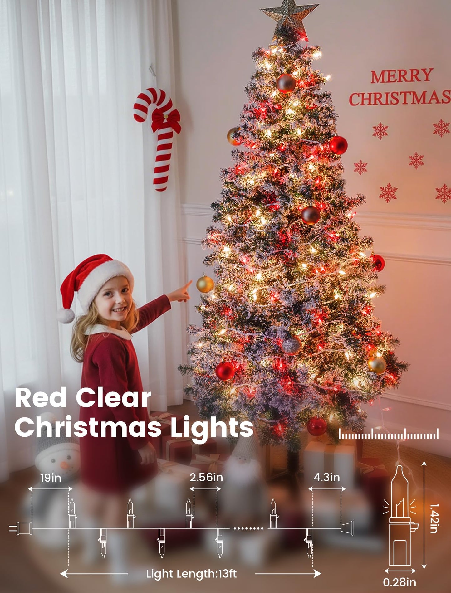 Red Clear Christmas Lights,13FT 50 Count Incandescent Mini Light,White Wire Christmas String Lights Plug in Waterproof for Tree Xmas Wedding Indoor Outdoor Valentine's Day Decor (Red Clear, 50 Count)