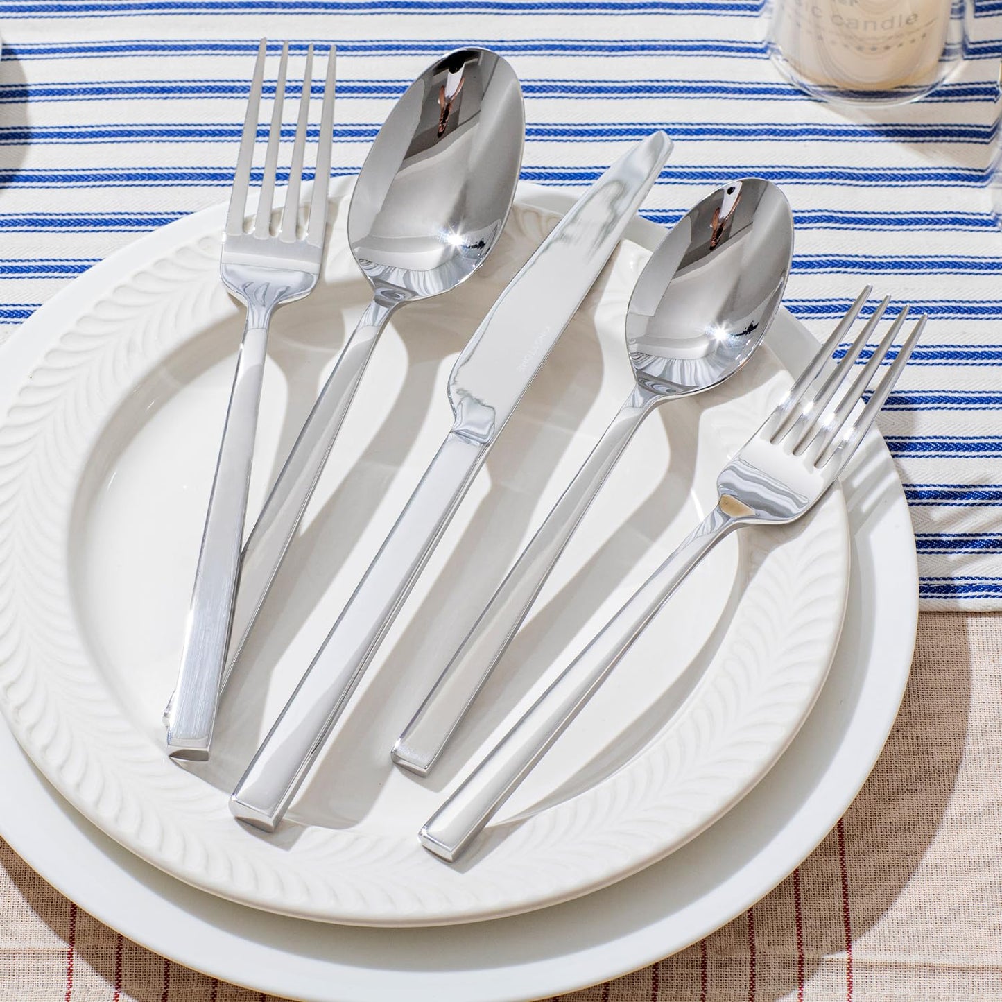 KINGSTONE Silverware Set, 40-Piece Flatware Cutlery Set Premium Stainless Steel, Service for 8, for Kitchen, Home, Wedding, Party, Mirror Polished and Dishwasher Safe