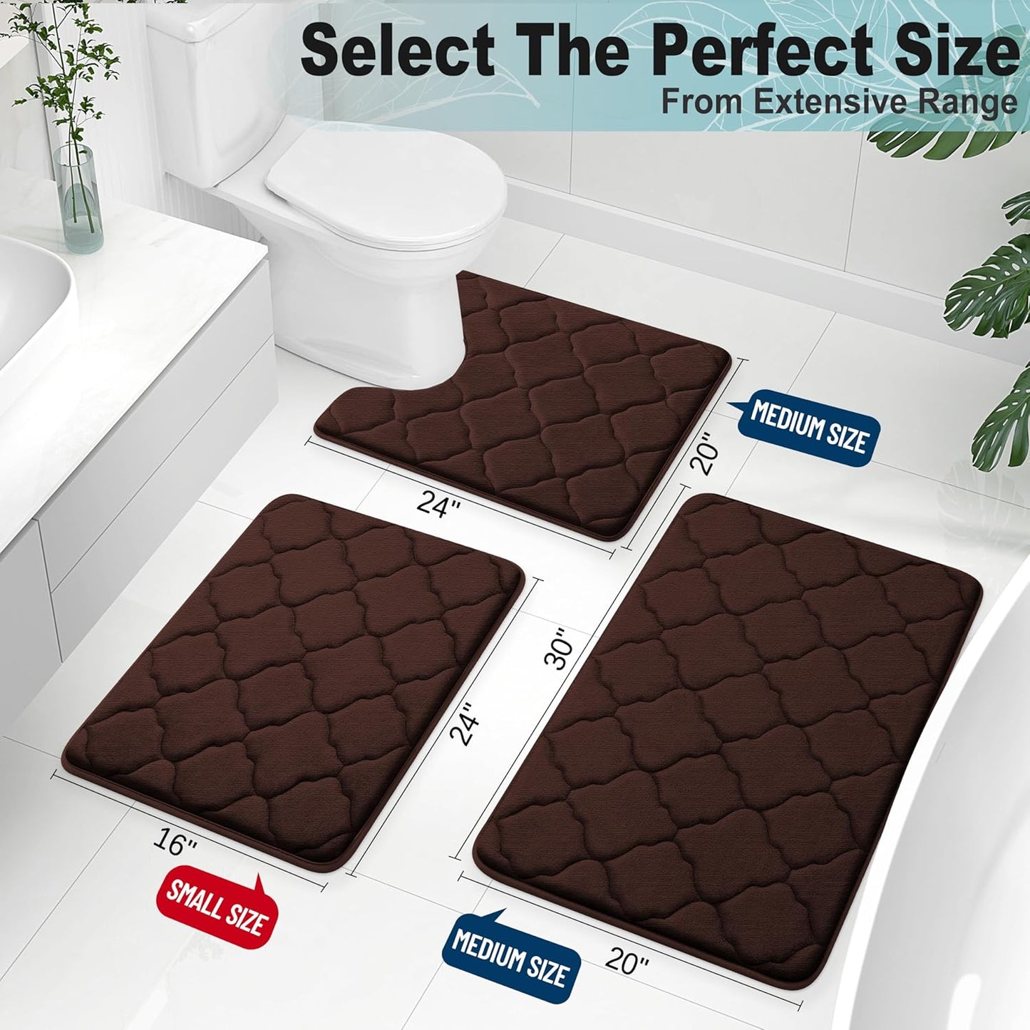 OLANLY Memory Foam Bath Mat Rug - Ultra Soft, Non-Slip & Absorbent | 24x16 Inches, Brown