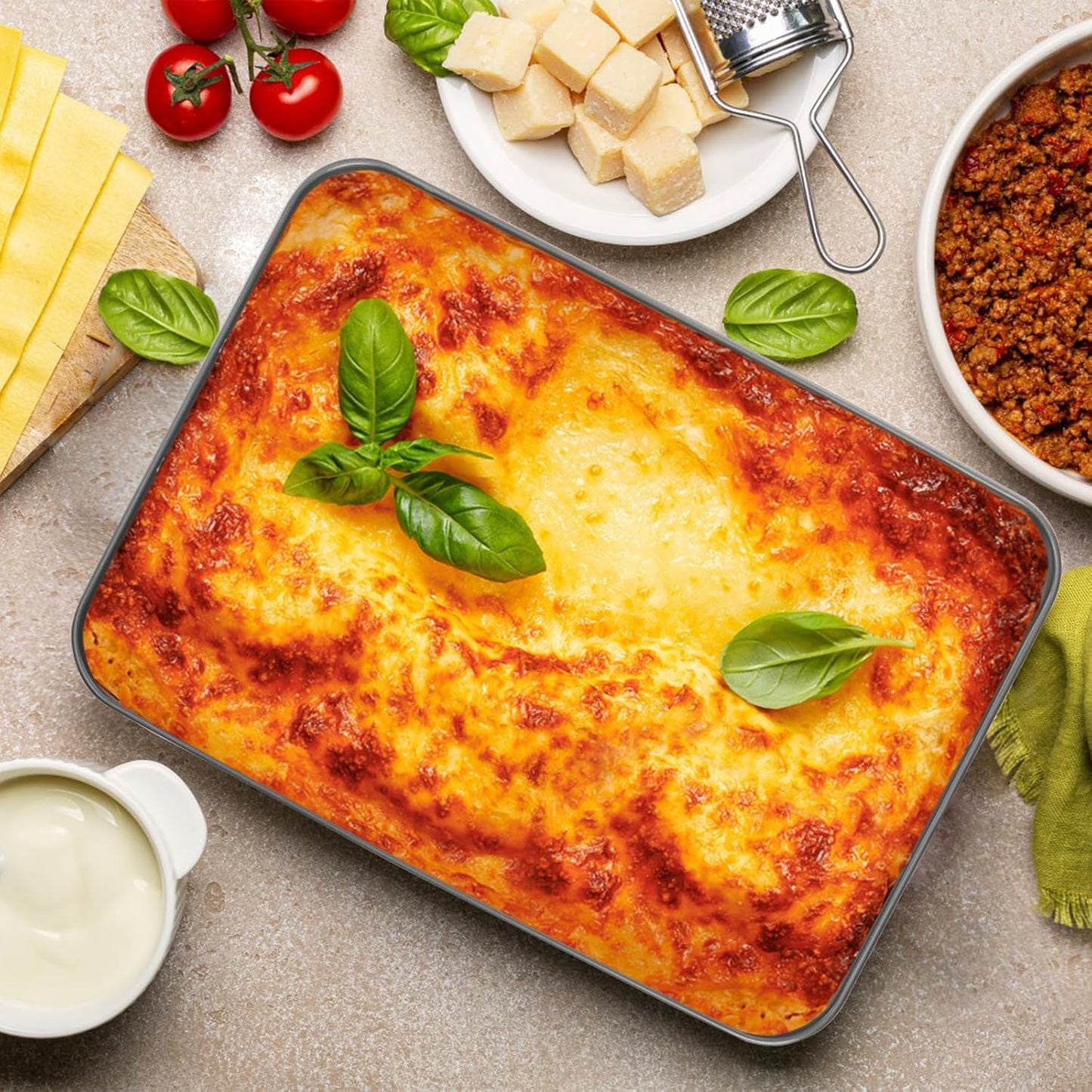 Jucoan Lasagna Pan - 3 Inch Deep, 16 x 11.5 Inch Non-Stick Baking Dish for Casseroles & Roasting