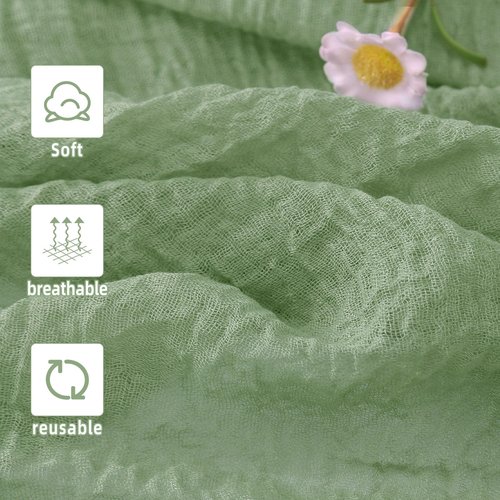 10ft Cheesecloth Table Runner, 6 pcs 120-Inch Boho Gauze Table Runner, Sage Green Bubble Gauze,Rustic Sheer Fabric for Wedding, Bridal Baby Shower, Farmhouse Decor & Spring Party Table Decor