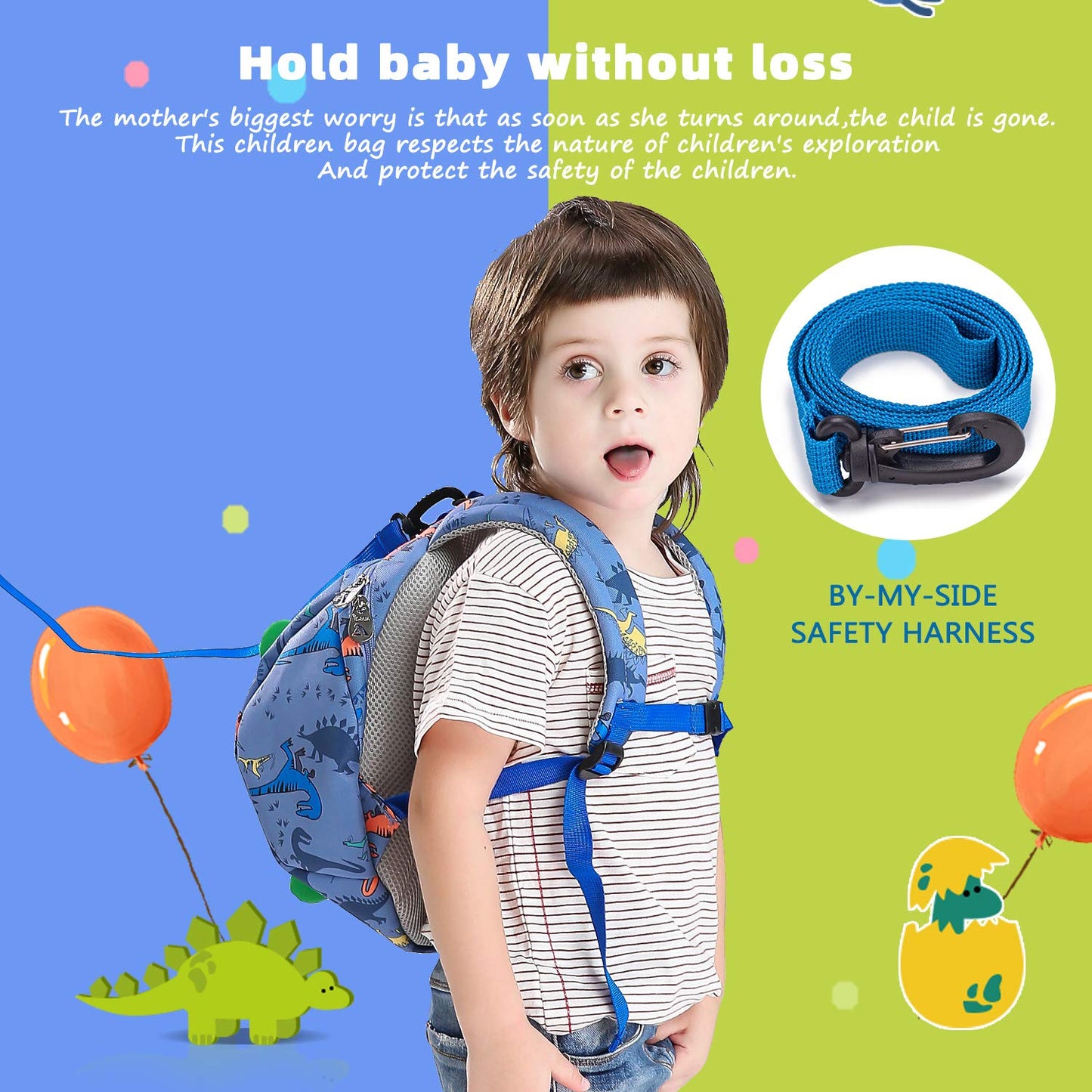 willikiva 3D Dinosaur Backpack Toddler Backpacks for Boys and Girls Kids Backpack Waterproof Preschool Safety Harness Leash (Light Blue)