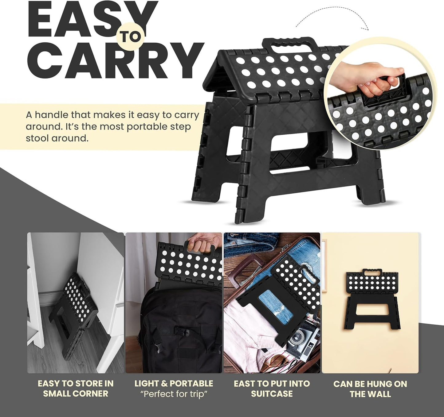 Utopia Home Folding Step Stool - 9-Inch Anti-Slip Design | Supports Up to 300 lbs - Versatile Black Stool for Kitchen & Bathroom Use