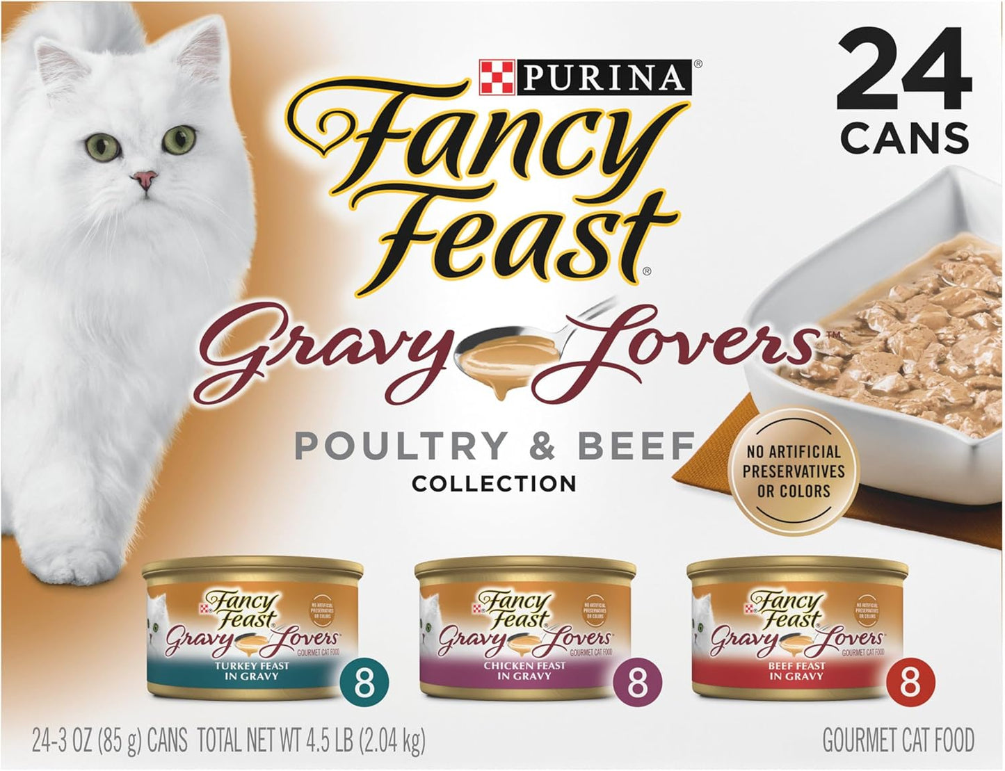 Purina Fancy Feast Gravy Lovers Wet Cat Food Variety Pack - Gourmet Poultry & Beef | 24 Cans (3 oz.)
