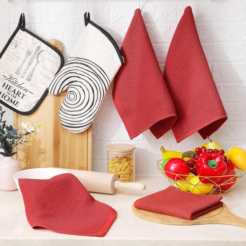 Homaxy 100% Cotton Waffle Weave Dish Cloths - Ultra Soft & Absorbent, Quick Drying | 12x12 Inches, 8-Pack, Brick Red