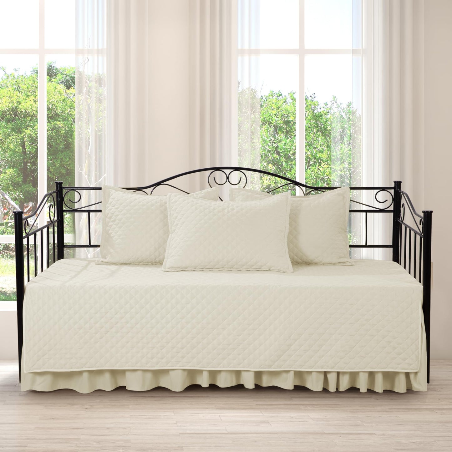 MABOZOO Daybed Covers Sets with Bedskirt for Twin Bed,5 Piece All Season Twin Size Cozy Double Sided-Quilting,Daybed Comforter Bedspread with Shames 75"x39"