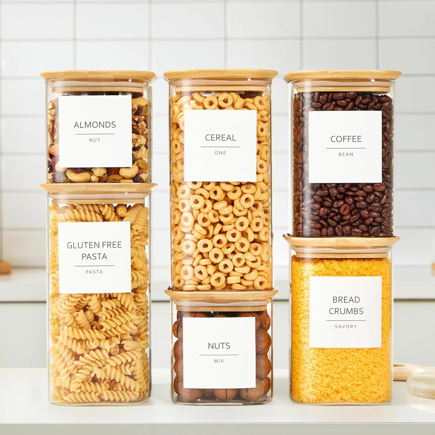 Talented Kitchen Glass Food Storage Containers - Airtight & Stackable Square Jars | Pack of 6, 24/37/51 fl oz