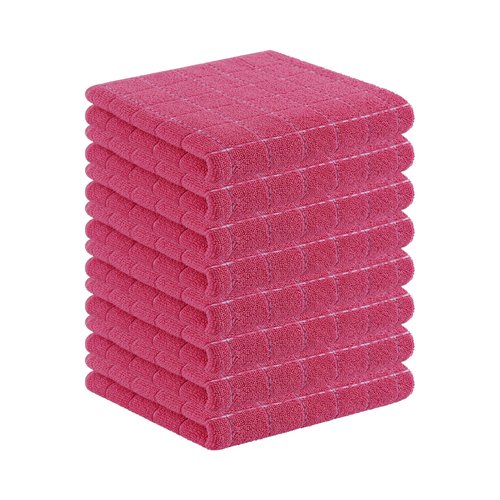 Homaxy 100% Cotton Terry Kitchen Towels(Rose Red, 13 x 28 inches), Checkered Designed, Soft and Super Absorbent Dish Towels, 8 Pack