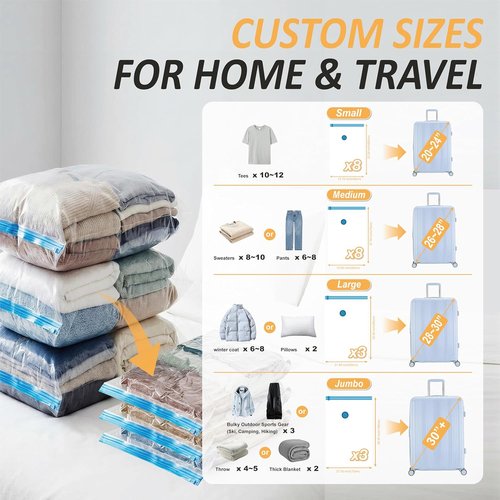 Cozy Essential Vacuum Storage Bags - Space-Saving Travel Solution with Rechargeable USB Pump | 22 Combo for Clothes, Blankets & Bedding
