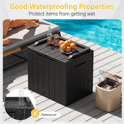 Greesum Outdoor Storage Box - 31 Gallon Waterproof & UV Resistant Container | Lockable, Dark Black