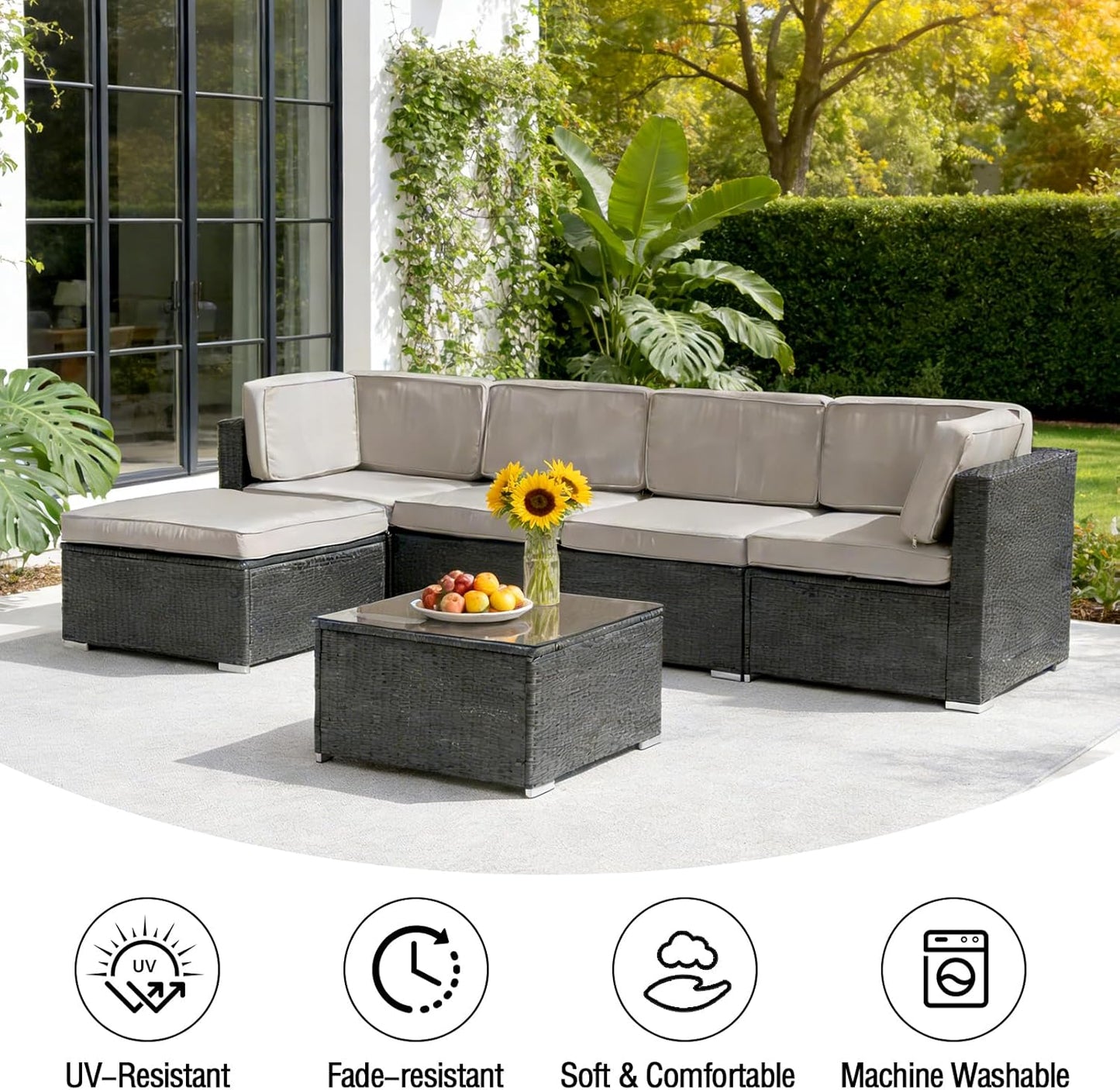Skiennix 11-Piece Patio Cushion Covers - Waterproof Slipcovers for 6-Seater Sofa | Light Gray, Washable 25.6" L x 25.6" W x 3.94" H