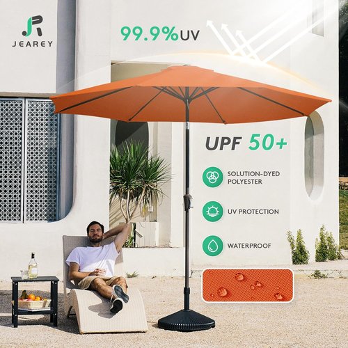JEAREY 9FT Outdoor Patio Umbrella - UV Protection & Waterproof | Push Button Tilt & Crank, Orange