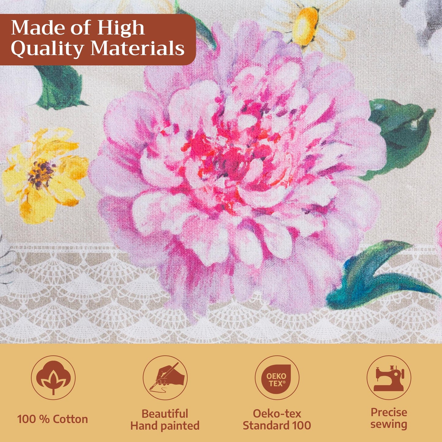 Maison d' Hermine Table Cloth Square Table 100% Cotton 54 x 54 Inches Tablecloth Reusable Decorative for Dining Kitchen Room Farmhouse Home Gifts for Mothers Day Spring Summer - Pivoine